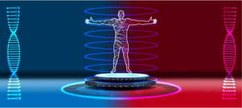 Human body wireframe on glowing platform undergoing futuristic body scan. © sergray(noAIelemens) -chronicles-stock.adobe.com