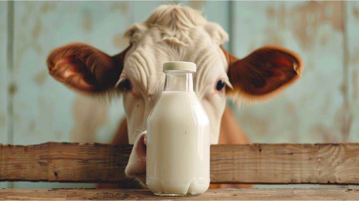Milk analysis: cow with milk bottle © 2rogan - stock.adobe.com