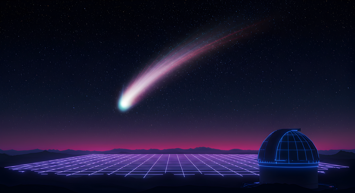 Artist’s depiction of 3I/ATLAS above Palomar observatory © Rebi -chronicles-stock.adobe.com  