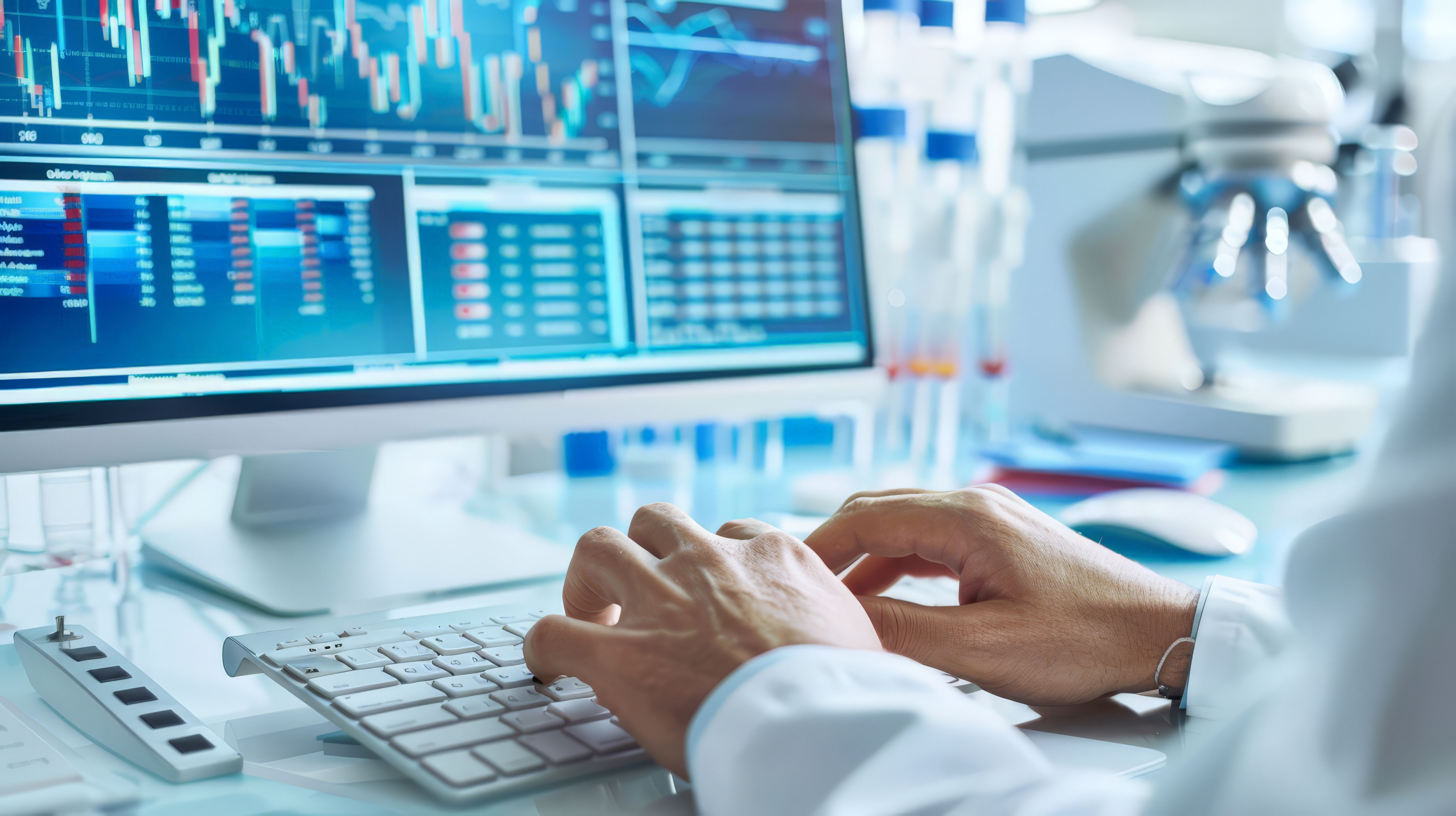 Hands typing on a keyboard with medical research, statistical analysis of clinical trial data. Generated with AI. | Image Credit: © zeenika - stock.adobe.com