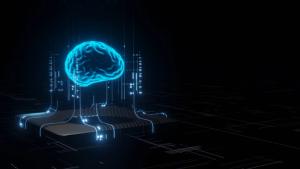 3D rendering of artificial intelligence hardware concept. Glowing blue brain circuit on microchip on computer motherboard. Machine learning background. | Image Credit: © knssr - stock.adobe.com.