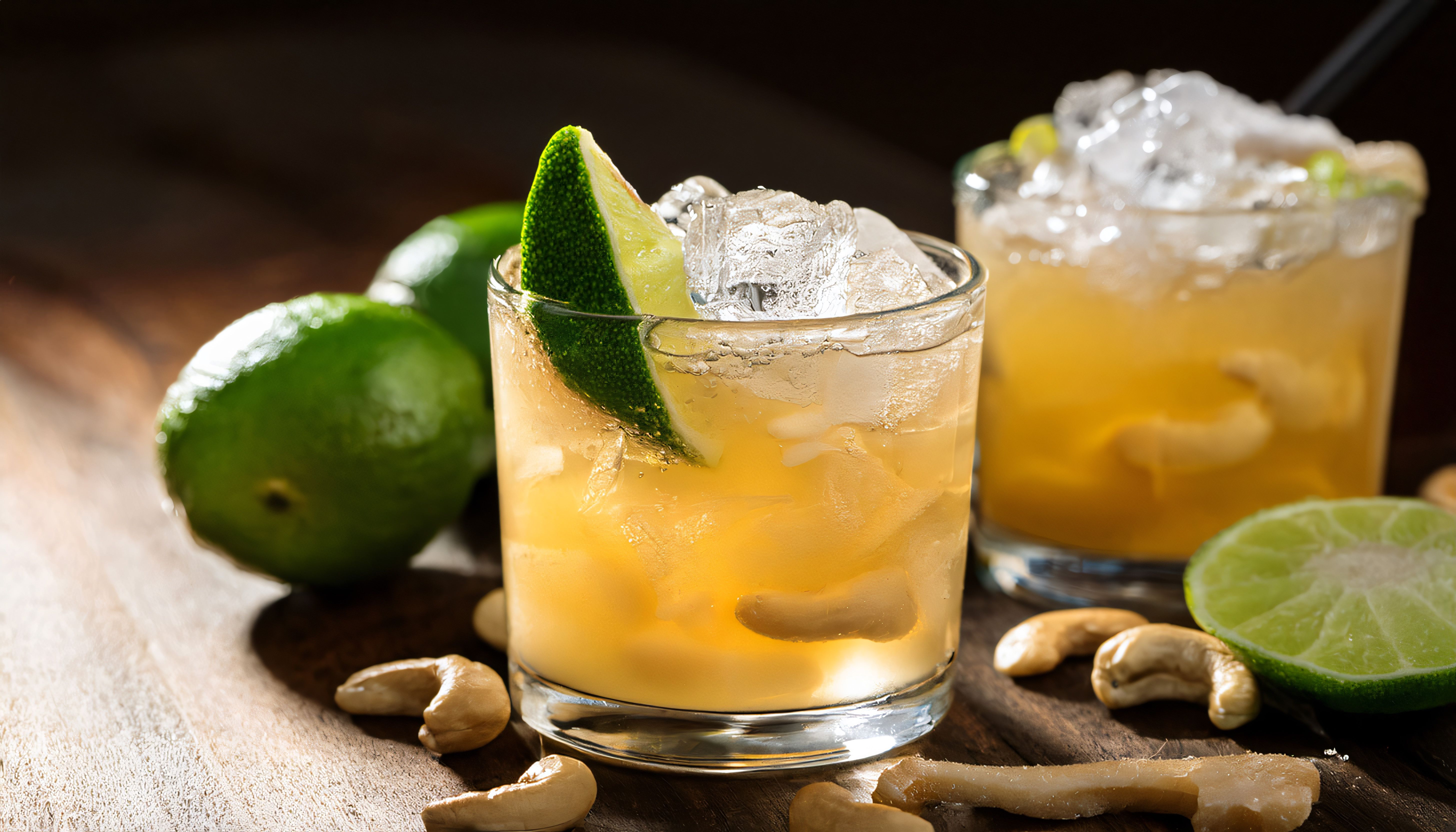Caipirinha de Caju – A Brazilian cocktail variation made with fresh cashew fruit, cachaça, sugar, and lime, served over crushed ice. Generated with AI | Image Credit: © santosh - stock.adobe.com