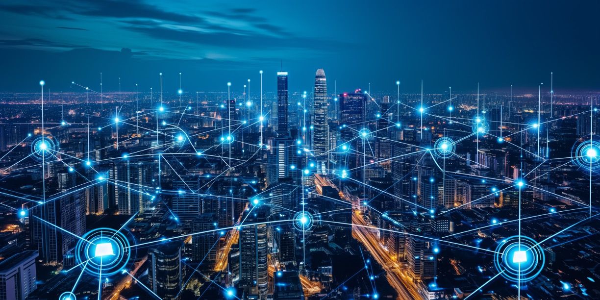 Modern IoT city landscape with high-speed internet, cloud data storage, computing, global market, global network © mbruxelle-chronicles-stock.adobe.com