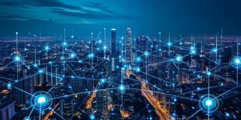 Modern IoT city landscape with high-speed internet, cloud data storage, computing, global market, global network © mbruxelle-chronicles-stock.adobe.com