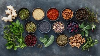 Healthy assortment of food and herbs high in antioxidants and protein. Generated by AI. Image Credit: © Generative AI - stock.adobe.com