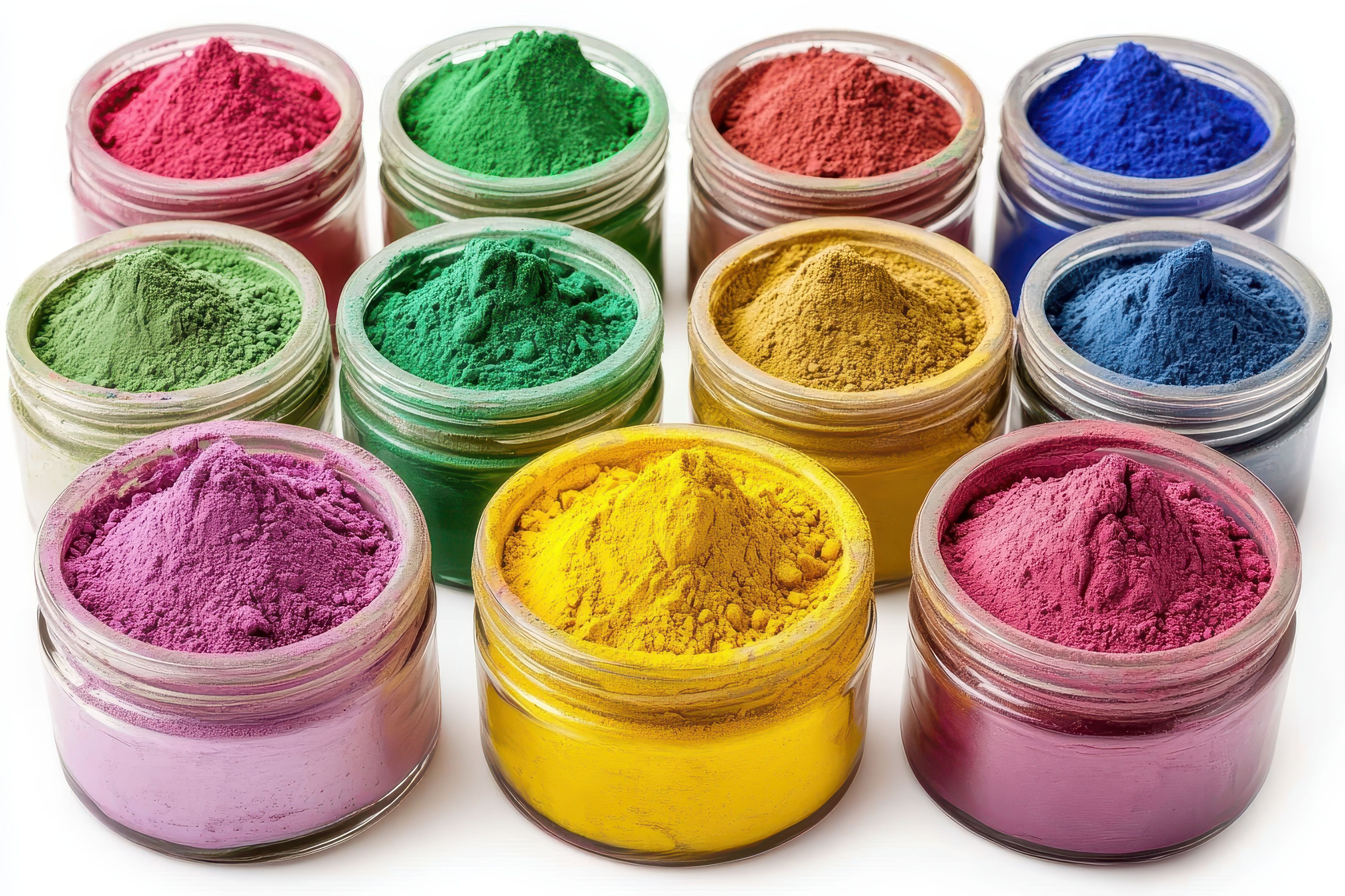 Colorful powder pigments in small jars. Generated with AI. | Image Credit: © Selsi - stock.adobe.com.