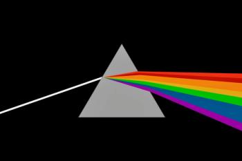 light entering a gray prism, and out comes a rainbow of color