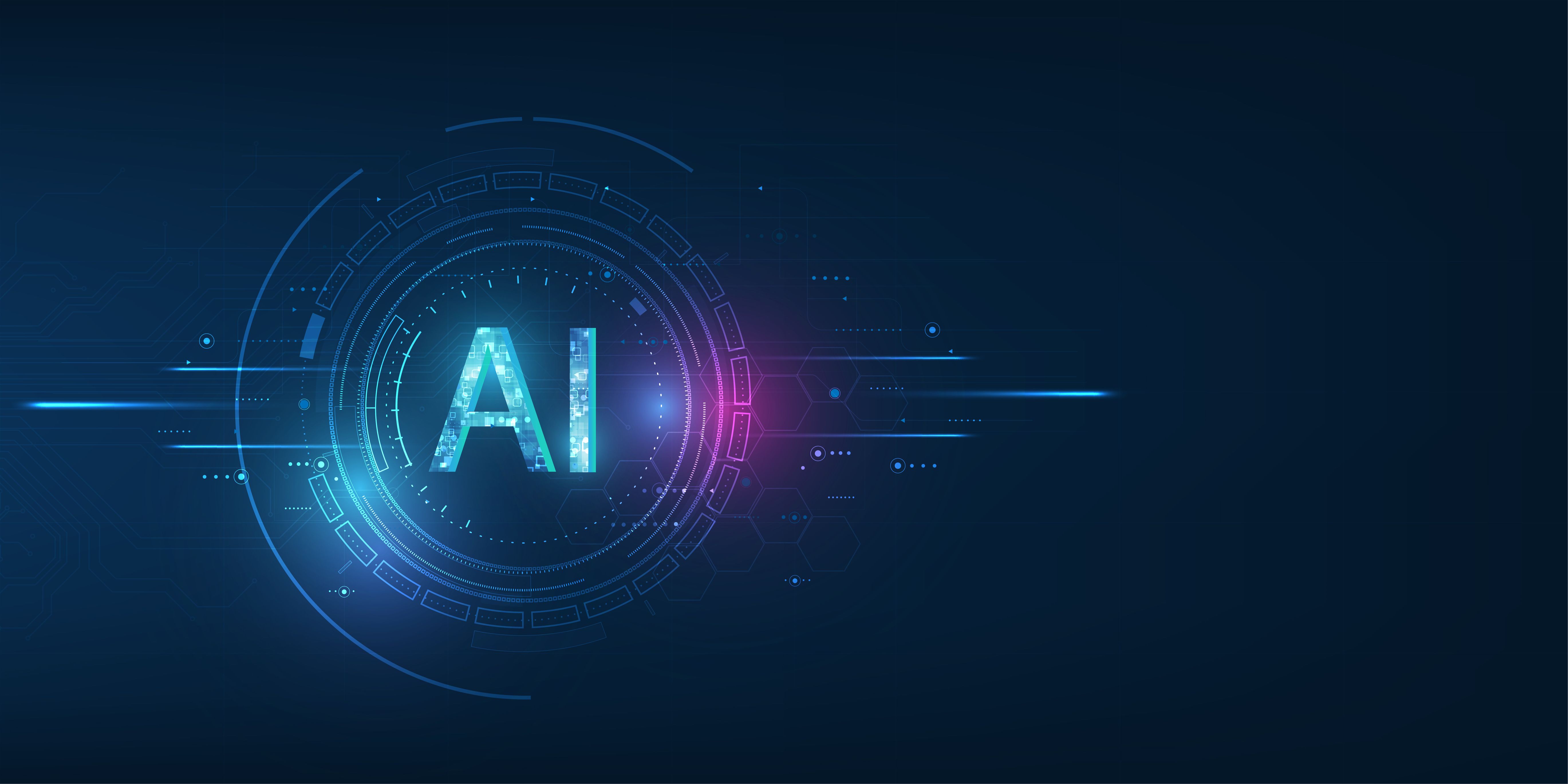 Abstract futuristic digital and technology on dark blue color background. AI(Artificial Intelligence) wording with the circuit design. | Image Credit: © Thitichaya - stock.adobe.com