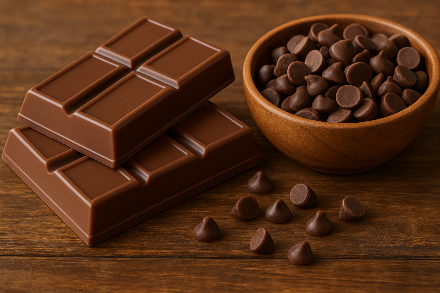 Chocolate Indulgence on Rustic Wood. Generated by AI. | Image Credit: © OpenAI - ChatGPT.com