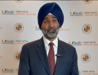 Jaspreet S. Sandhu, MD, answers a question during a video interview