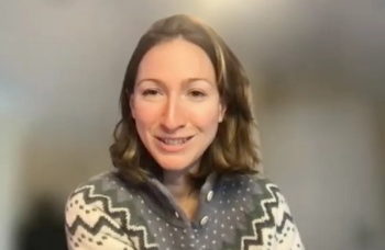 Rachel Pope, MD, MPH, answers a question during a Zoom interview