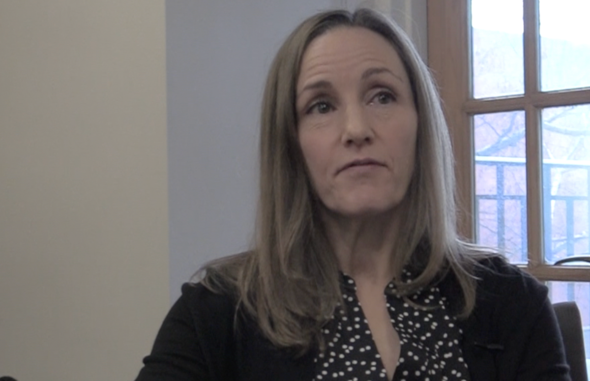 Leslie Rickey, MD, MPH, answers a question during a video interview