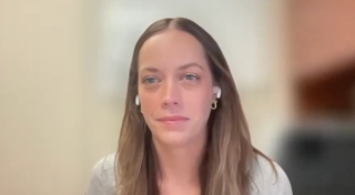 Elisabeth M. Sebesta, MD, answers a question during a Zoom video interview