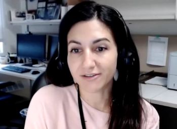 Sarah Hecht, MD, answers a question during a Zoom interview