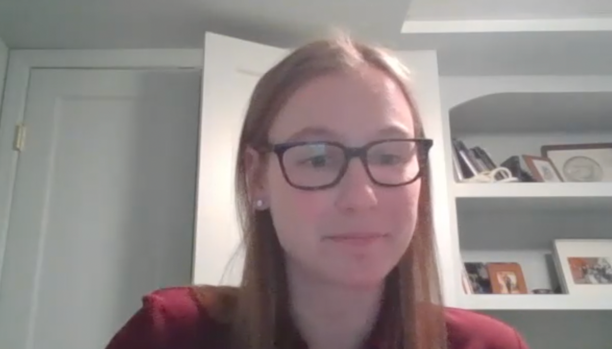 Katherine Shapiro, MD, answers a question during a Zoom video interview