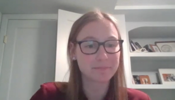 Katherine Shapiro, MD, answers a question during a Zoom video interview