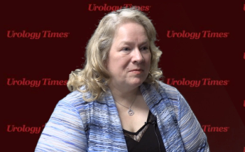 Arlene O. Siefker-Radtke, MD, answers a question during an interview. A virtual background contains the Urology Times logo