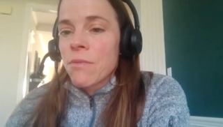 Jill M. Hamilton-Reeves, PhD, RD, CSO, answers a question during a Zoom video interview