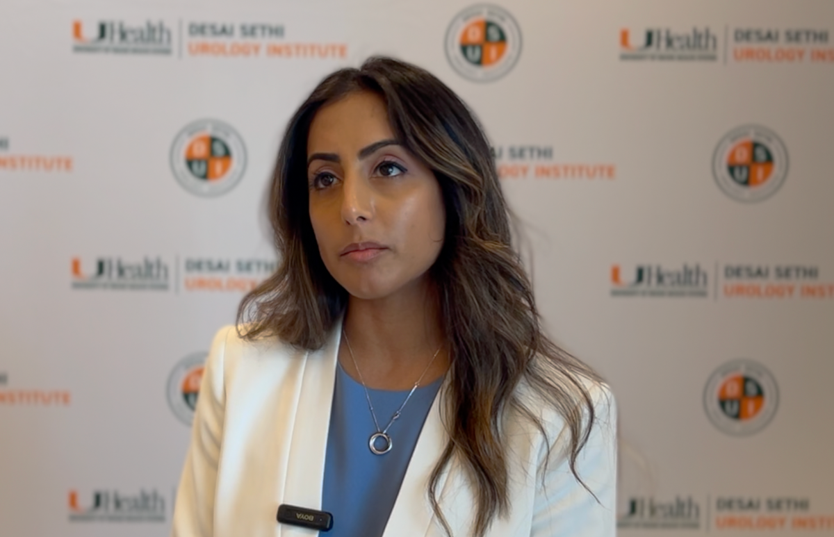 Raveen Syan, MD, FPMRS, answers a question during a video interview