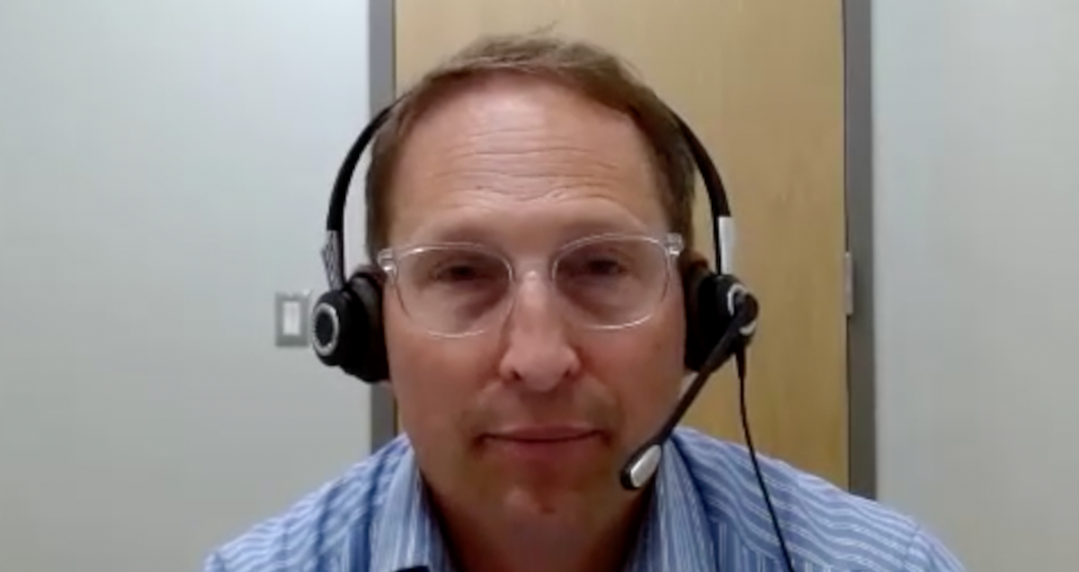 Brian R. Lane, MD, PhD, FACS, answers a question during a Zoom video interview