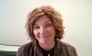 Anna Myers, CNP, answers a question during a Zoom video interview