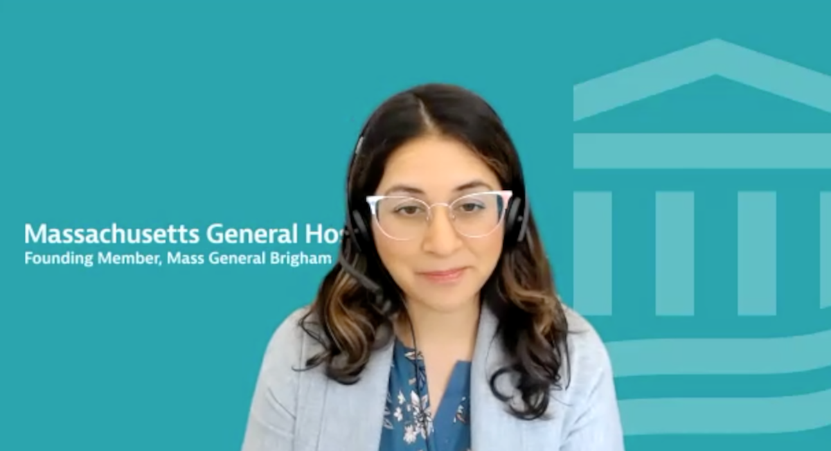 Sophia C. Kamran, MD, answers a question during a Zoom video interview