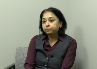 Adity Dutta, MSN, AGACNP-BC, answers a question during a video interview