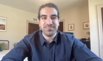 Matthew Loria answers a question during a Zoom video interview