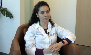 Zhina Sadeghi, MD, answers a question during a video interview