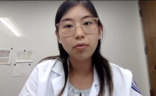 Jenny Guo, MD, answers a question during a Zoom video interview