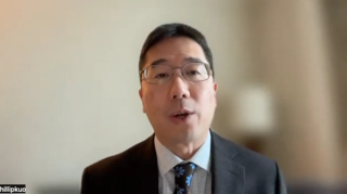 Phillip H. Kuo, MD, PhD, FACR, answers a question during a Zoom video interview