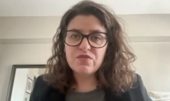 Katie S. Murray, DO, answers a question during a Zoom video interview