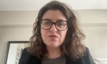 Katie S. Murray, DO, answers a question during a Zoom video interview