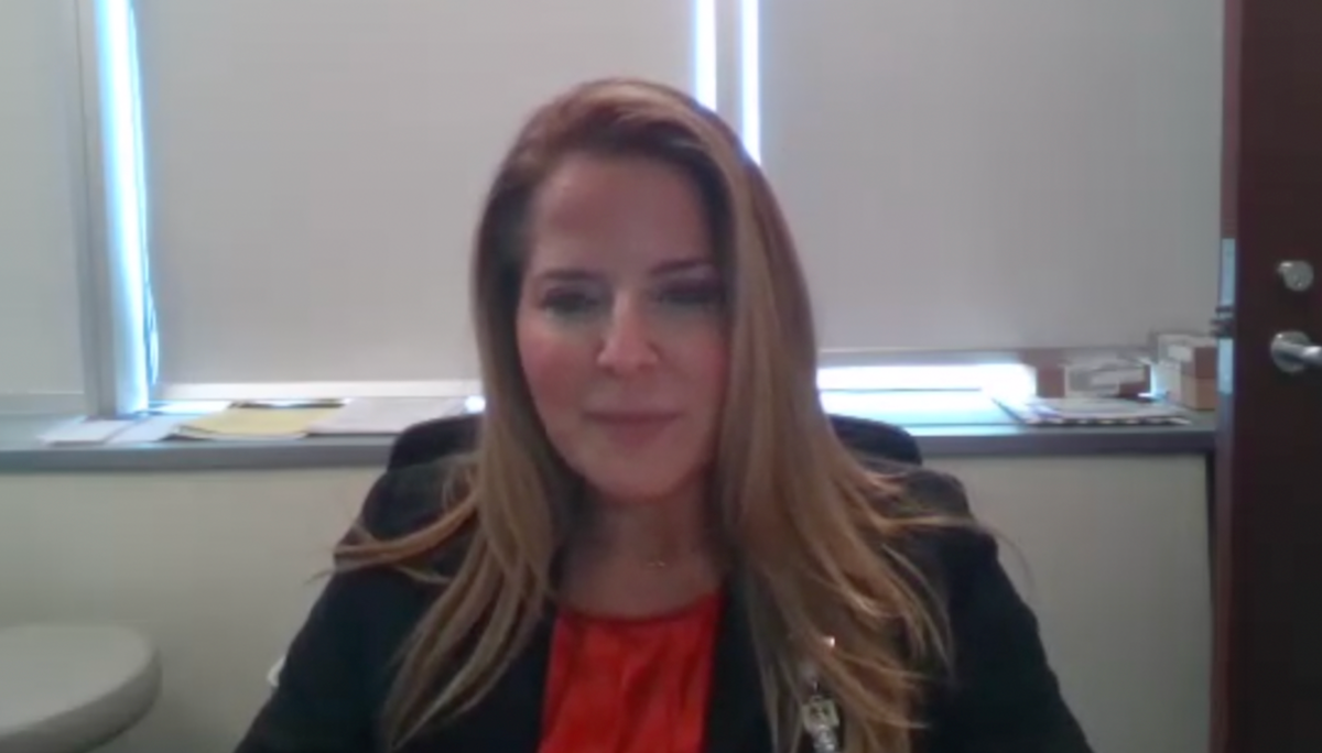 Amy E. Krambeck, MD, answers a question during a Zoom video interview