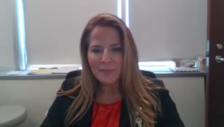 Amy E. Krambeck, MD, answers a question during a Zoom video interview