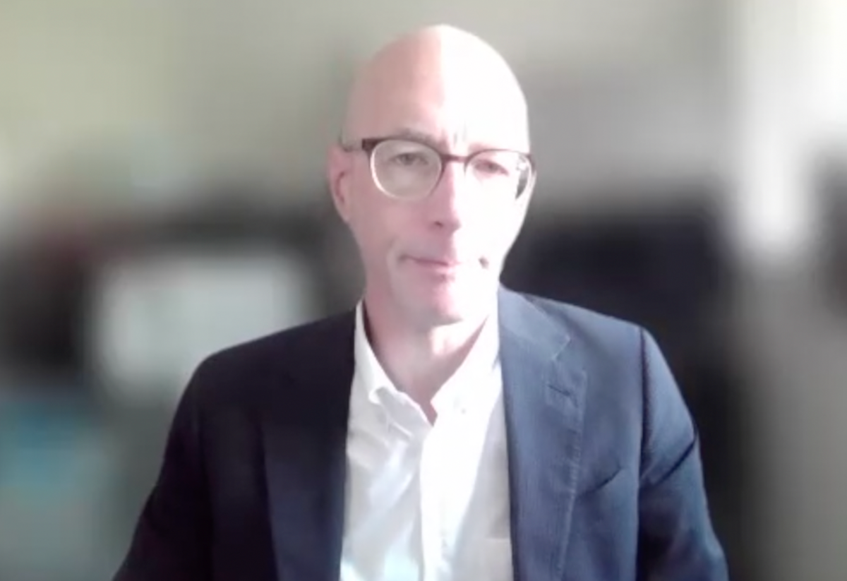 Edward M. Schaeffer, MD, PhD, answers a question during a Zoom video interview