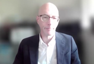 Edward M. Schaeffer, MD, PhD, answers a question during a Zoom video interview