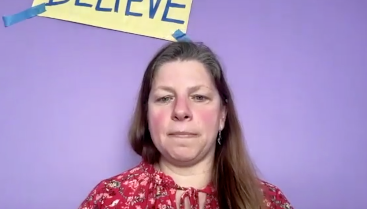 Amanda C. North, MD, answers a question during a Zoom video interview