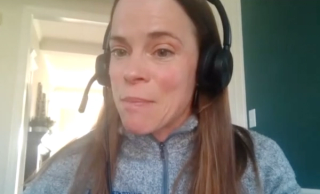 Jill M. Hamilton Reeves, PhD, RD, CSO, answers a question during a Zoom video interview