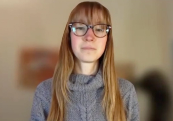 Hailey Frye answers a question during a Zoom video interview