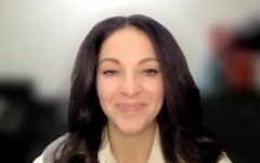 Bogdana Schmidt, MD, MPH, answers a question during a Zoom video interview