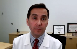 Ruben Olivares, MD, answers a question during a Zoom video interview