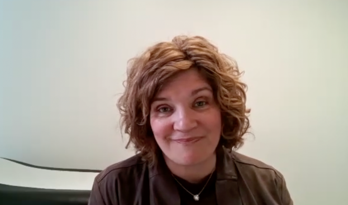 Anna Myers, CNP, answers a question during a Zoom video interview