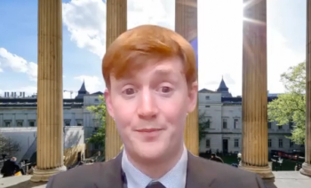 Charles Parker, MD, answers a question during a Zoom video interview