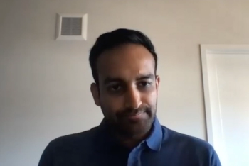 Udit Singhal, MD, answers a question during a Zoom video interview