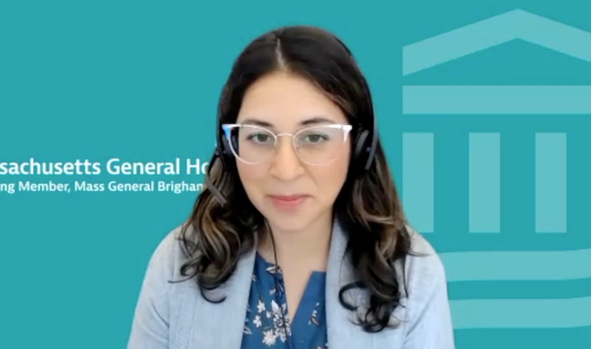 Sophia Kamran, MD, answers a question during a Zoom video interview