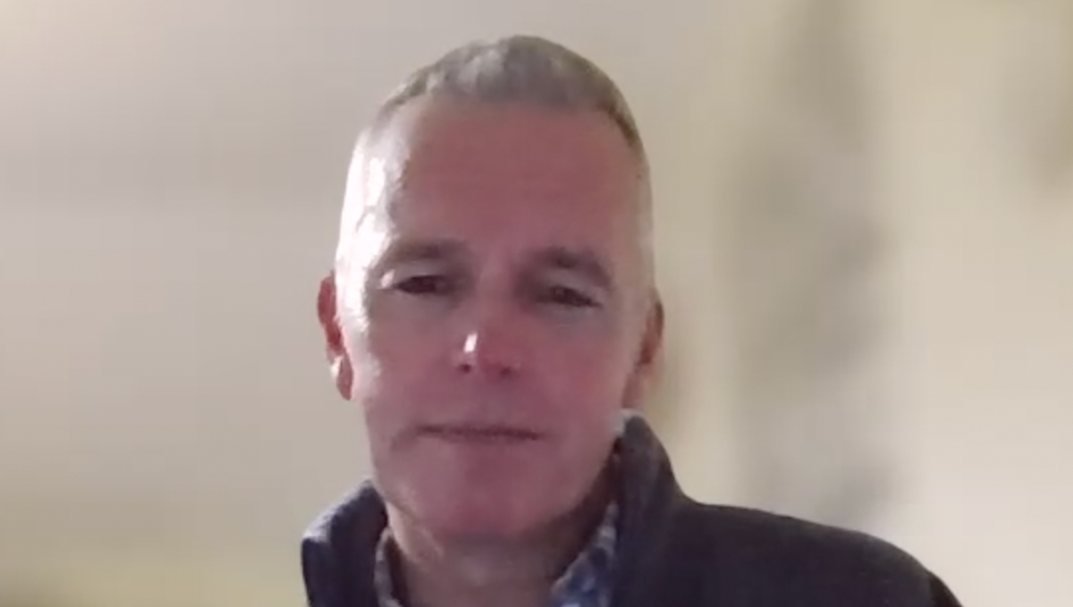 Kevin Turner MA DM FRCS(Urol), answers a question during a Zoom video interview