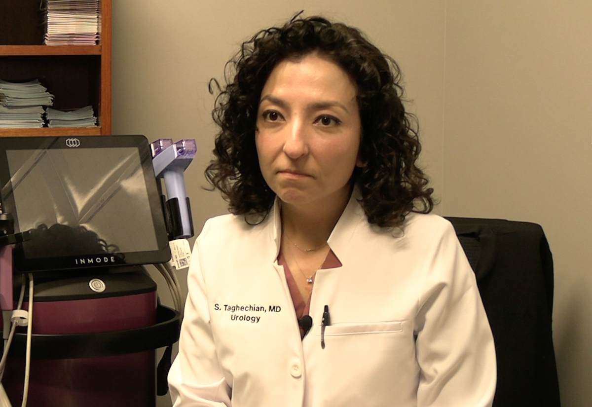 Shaya Taghechian, MD, answers a question during a video interview