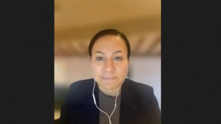 Rana R. McKay, MD, answers a question during a Zoom video interview