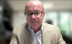 Michael S. Cookson, MD, MMHC, FACS, answers a question during a Zoom video interview